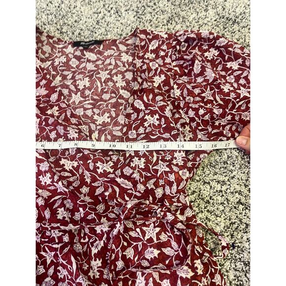 Madewell Wrap Dress Sz S Red Floral‎ Cotton Short Sleeve V-Neck Casual Cottage - Picture 9 of 15